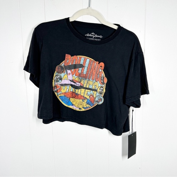NEW Bravado The Rolling Stones Jet Plane Black Cropped Short Sleeve Tee Medium - Picture 1 of 5